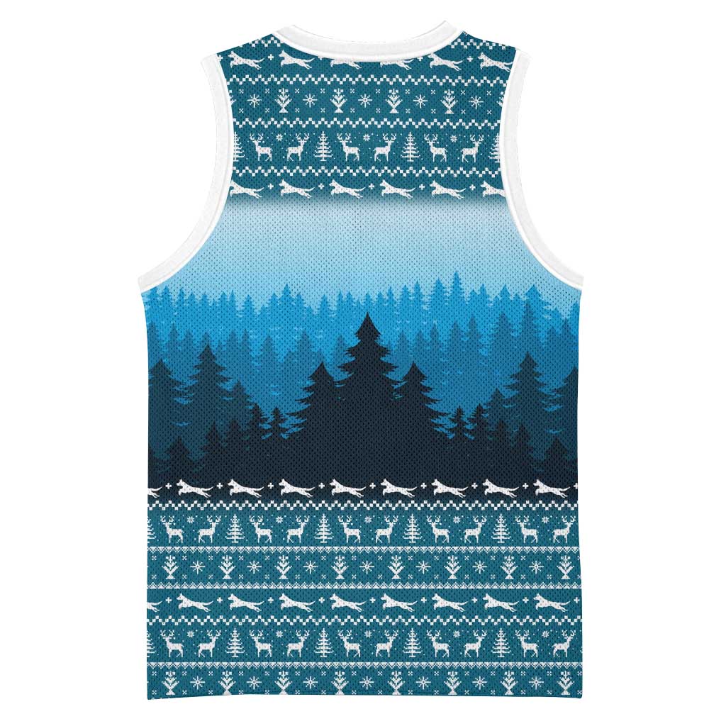 German Shepherd Christmas Basketball Jersey with Walking in a Wonderland Quote and Santa Forest - Wonder Print Shop