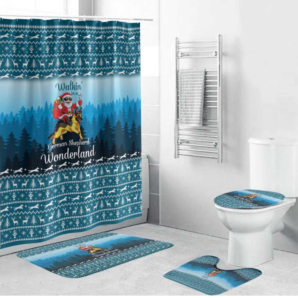 German Shepherd Christmas Bathroom Set with Walking in a Wonderland Quote and Santa Forest - Wonder Print Shop