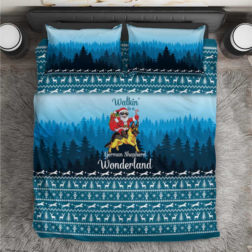 German Shepherd Christmas Bedding Set with Walking in a Wonderland Quote and Santa Forest - Wonder Print Shop