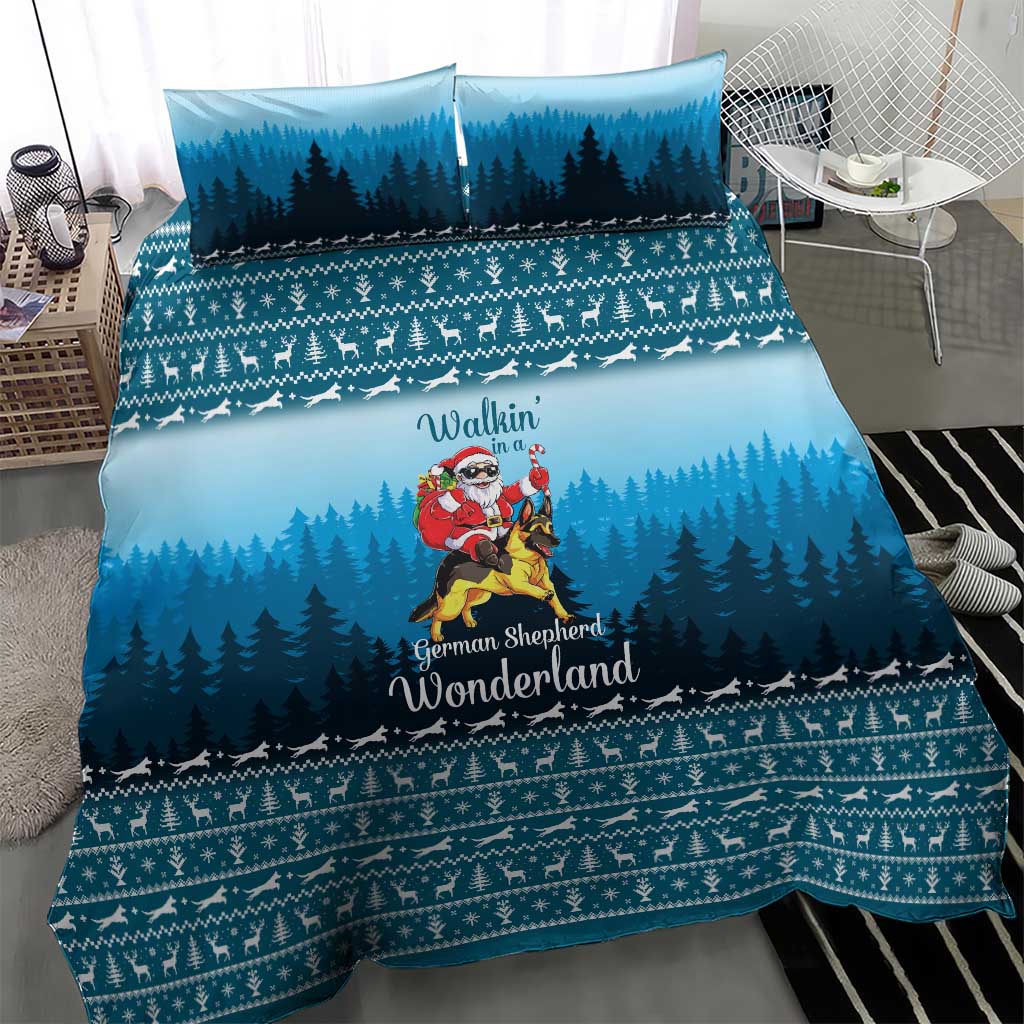 German Shepherd Christmas Bedding Set with Walking in a Wonderland Quote and Santa Forest - Wonder Print Shop