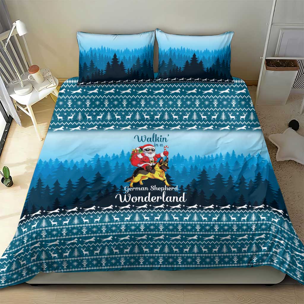 German Shepherd Christmas Bedding Set with Walking in a Wonderland Quote and Santa Forest - Wonder Print Shop