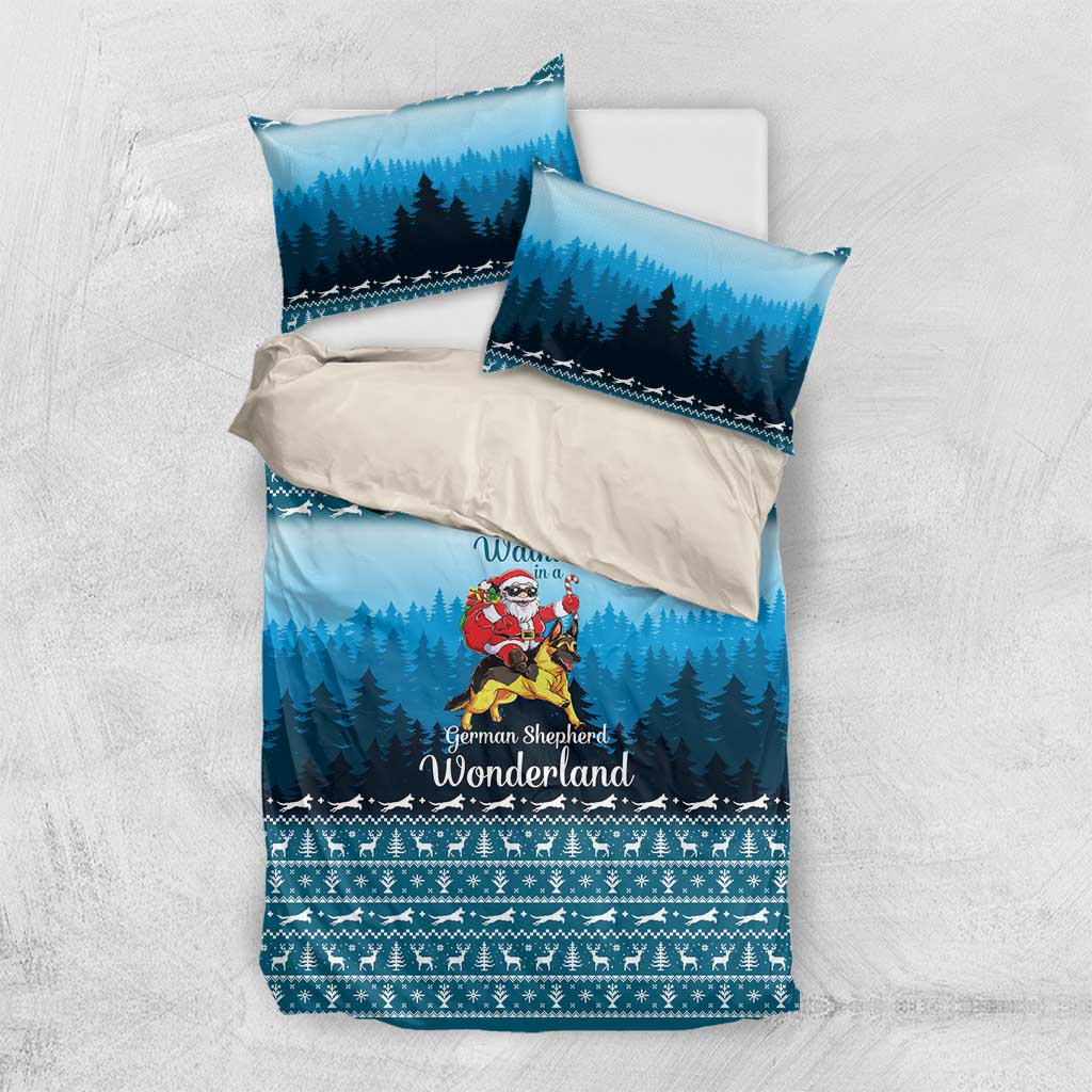 German Shepherd Christmas Bedding Set with Walking in a Wonderland Quote and Santa Forest - Wonder Print Shop