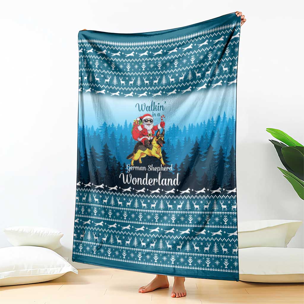 German Shepherd Christmas Blanket with Walking in a Wonderland Quote and Santa Forest - Wonder Print Shop