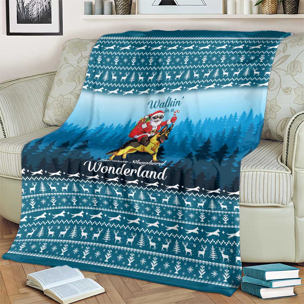 German Shepherd Christmas Blanket with Walking in a Wonderland Quote and Santa Forest - Wonder Print Shop