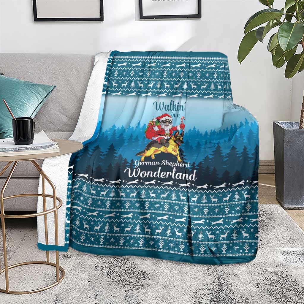 German Shepherd Christmas Blanket with Walking in a Wonderland Quote and Santa Forest - Wonder Print Shop