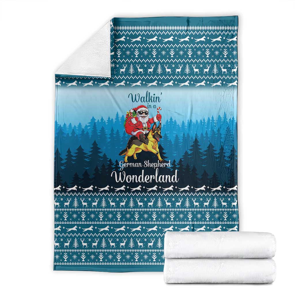 German Shepherd Christmas Blanket with Walking in a Wonderland Quote and Santa Forest - Wonder Print Shop