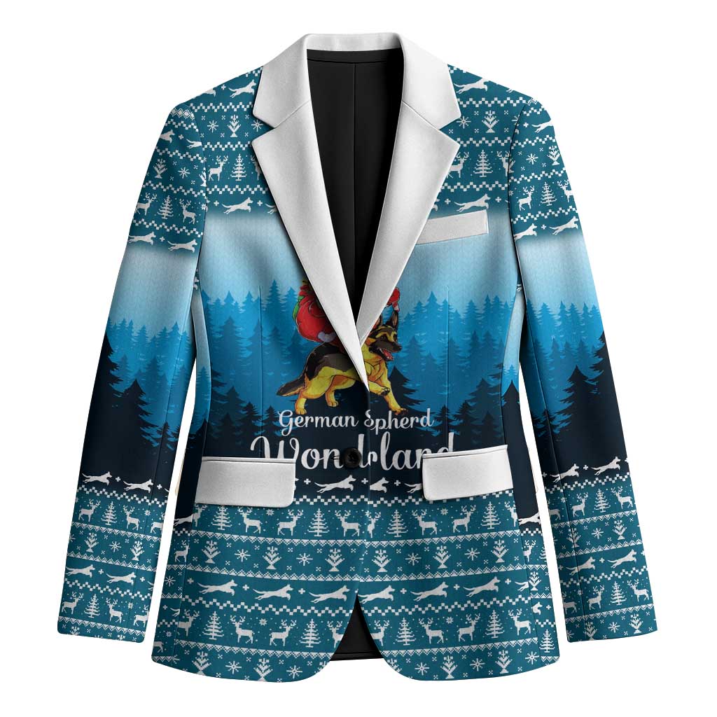 German Shepherd Christmas Blazer with Walking in a Wonderland Quote and Santa Forest - Wonder Print Shop
