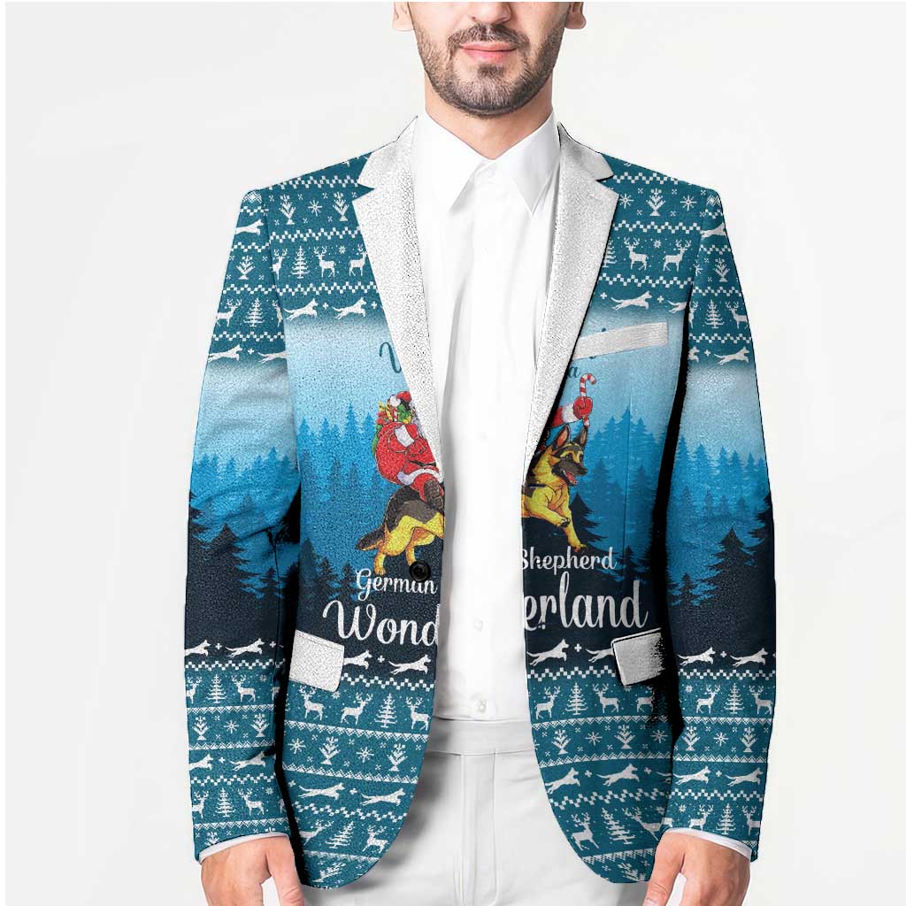 German Shepherd Christmas Blazer with Walking in a Wonderland Quote and Santa Forest - Wonder Print Shop