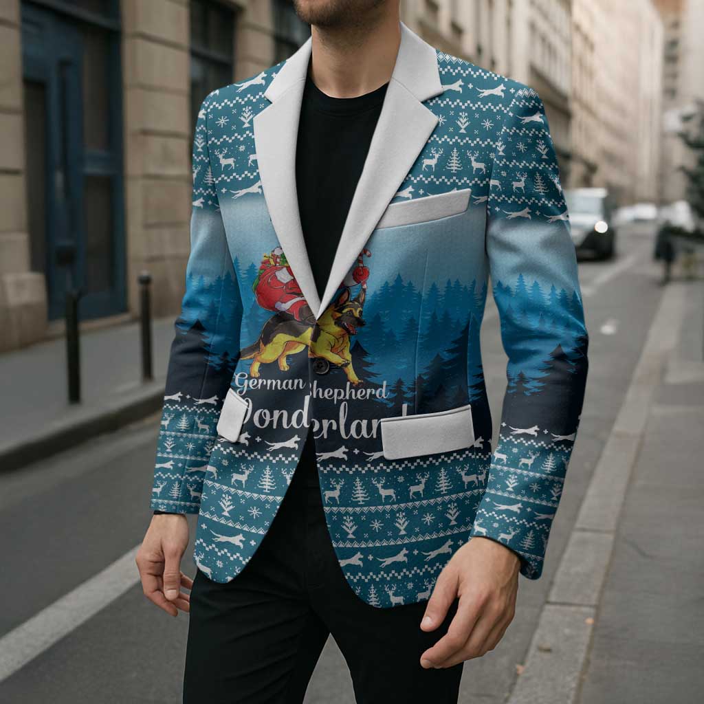 German Shepherd Christmas Blazer with Walking in a Wonderland Quote and Santa Forest - Wonder Print Shop