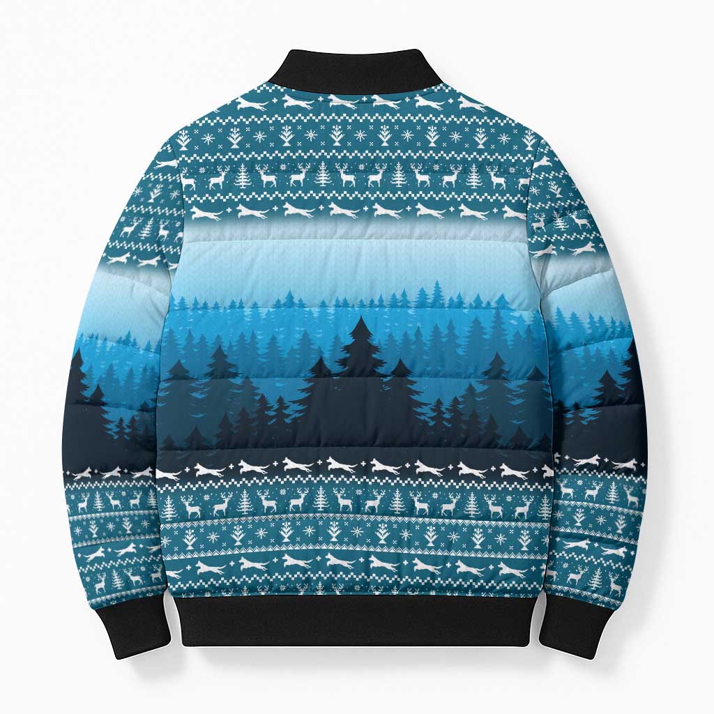 German Shepherd Christmas Bomber Puffer Jacket with Walking in a Wonderland Quote and Santa Forest - Wonder Print Shop