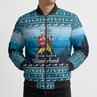 German Shepherd Christmas Bomber Puffer Jacket with Walking in a Wonderland Quote and Santa Forest - Wonder Print Shop