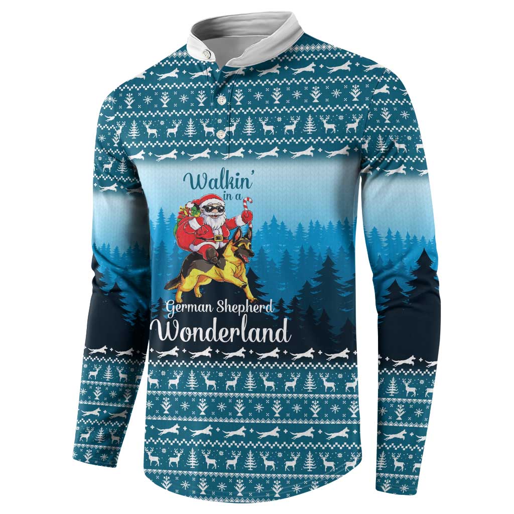 German Shepherd Christmas Button Sweatshirt with Walking in a Wonderland Quote and Santa Forest - Wonder Print Shop