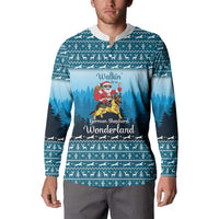 German Shepherd Christmas Button Sweatshirt with Walking in a Wonderland Quote and Santa Forest - Wonder Print Shop