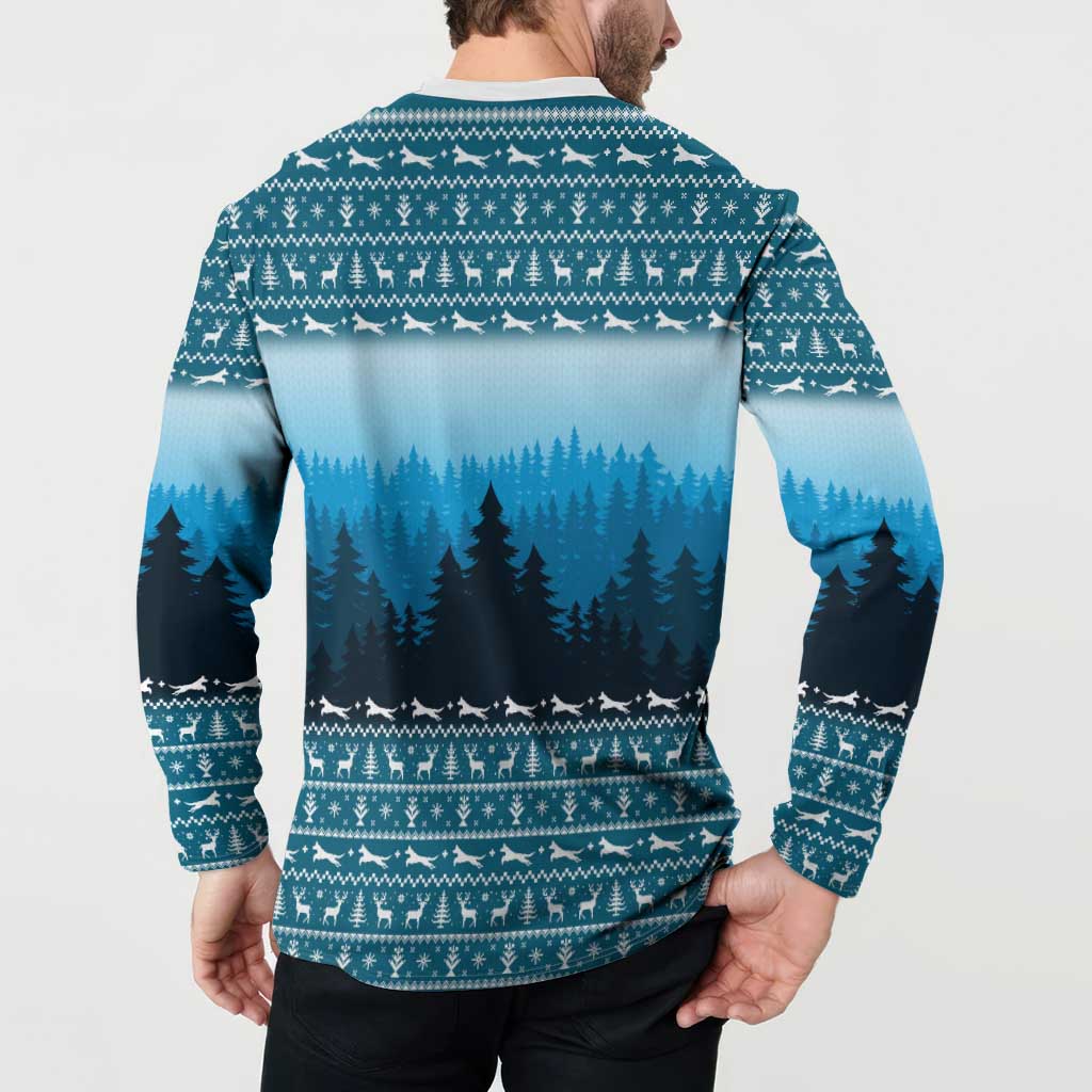 German Shepherd Christmas Button Sweatshirt with Walking in a Wonderland Quote and Santa Forest - Wonder Print Shop