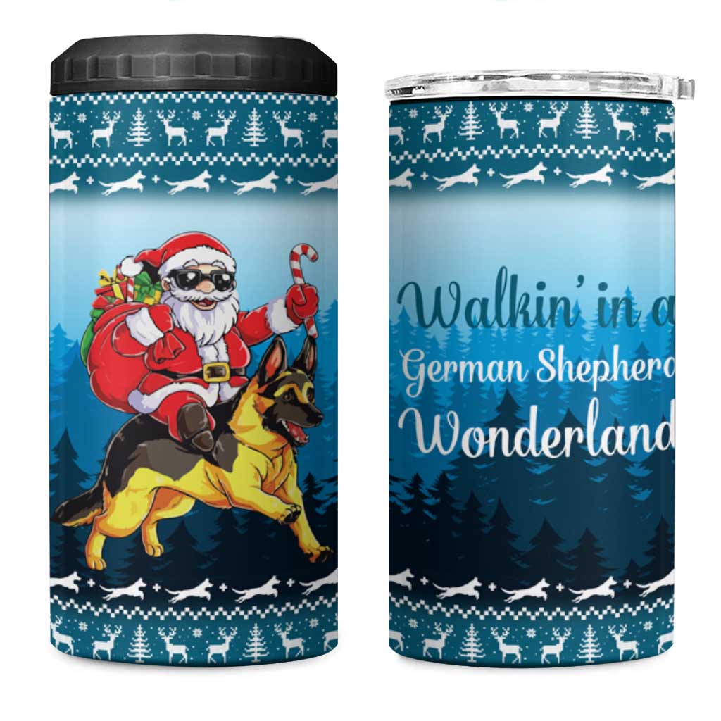 German Shepherd Christmas 4 in 1 Can Cooler Tumbler with Walking in a Wonderland Quote and Santa Forest - Wonder Print Shop