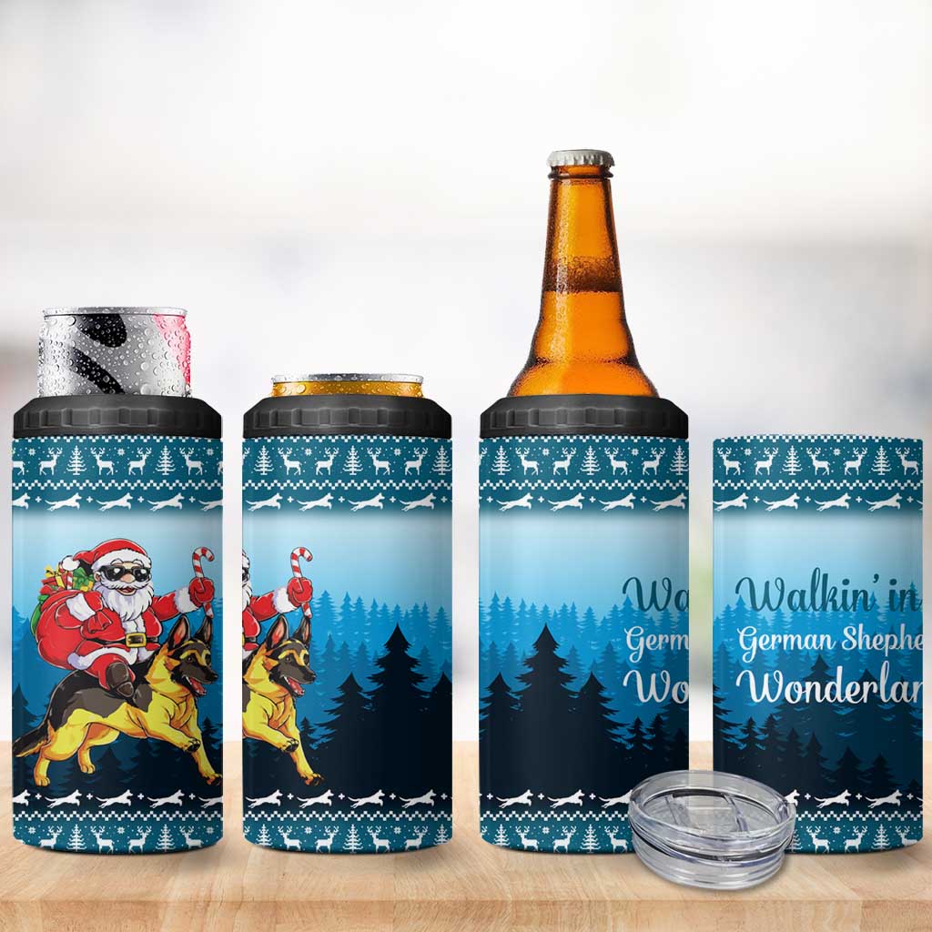 German Shepherd Christmas 4 in 1 Can Cooler Tumbler with Walking in a Wonderland Quote and Santa Forest - Wonder Print Shop