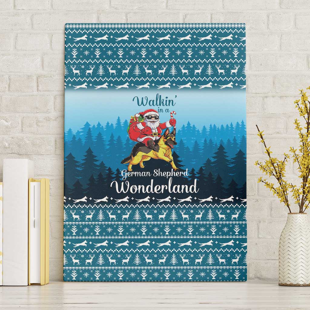 German Shepherd Christmas Canvas Wall Art with Walking in a Wonderland Quote and Santa Forest - Wonder Print Shop