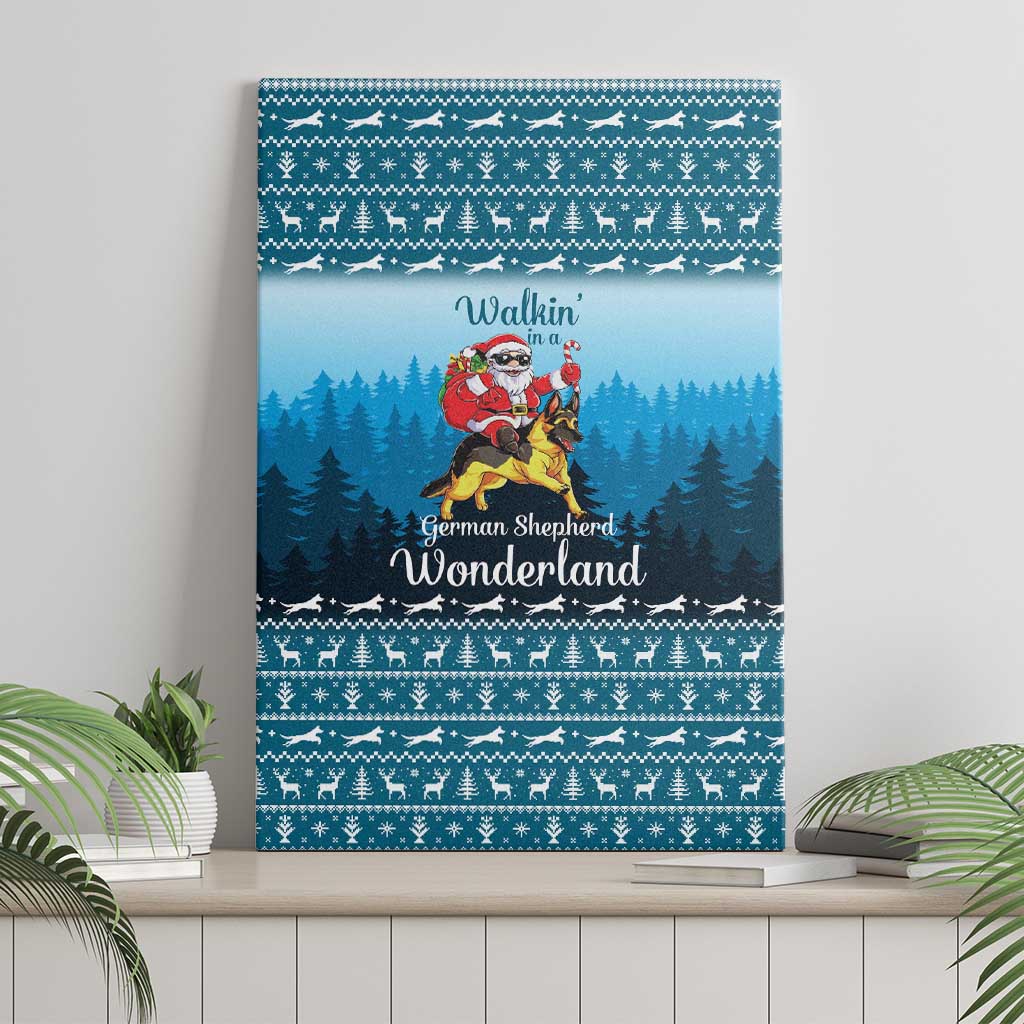 German Shepherd Christmas Canvas Wall Art with Walking in a Wonderland Quote and Santa Forest - Wonder Print Shop