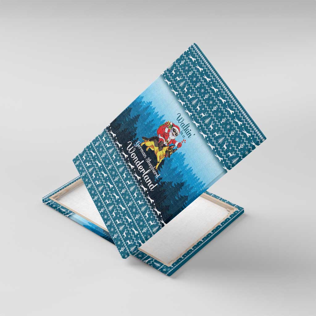 German Shepherd Christmas Canvas Wall Art with Walking in a Wonderland Quote and Santa Forest - Wonder Print Shop