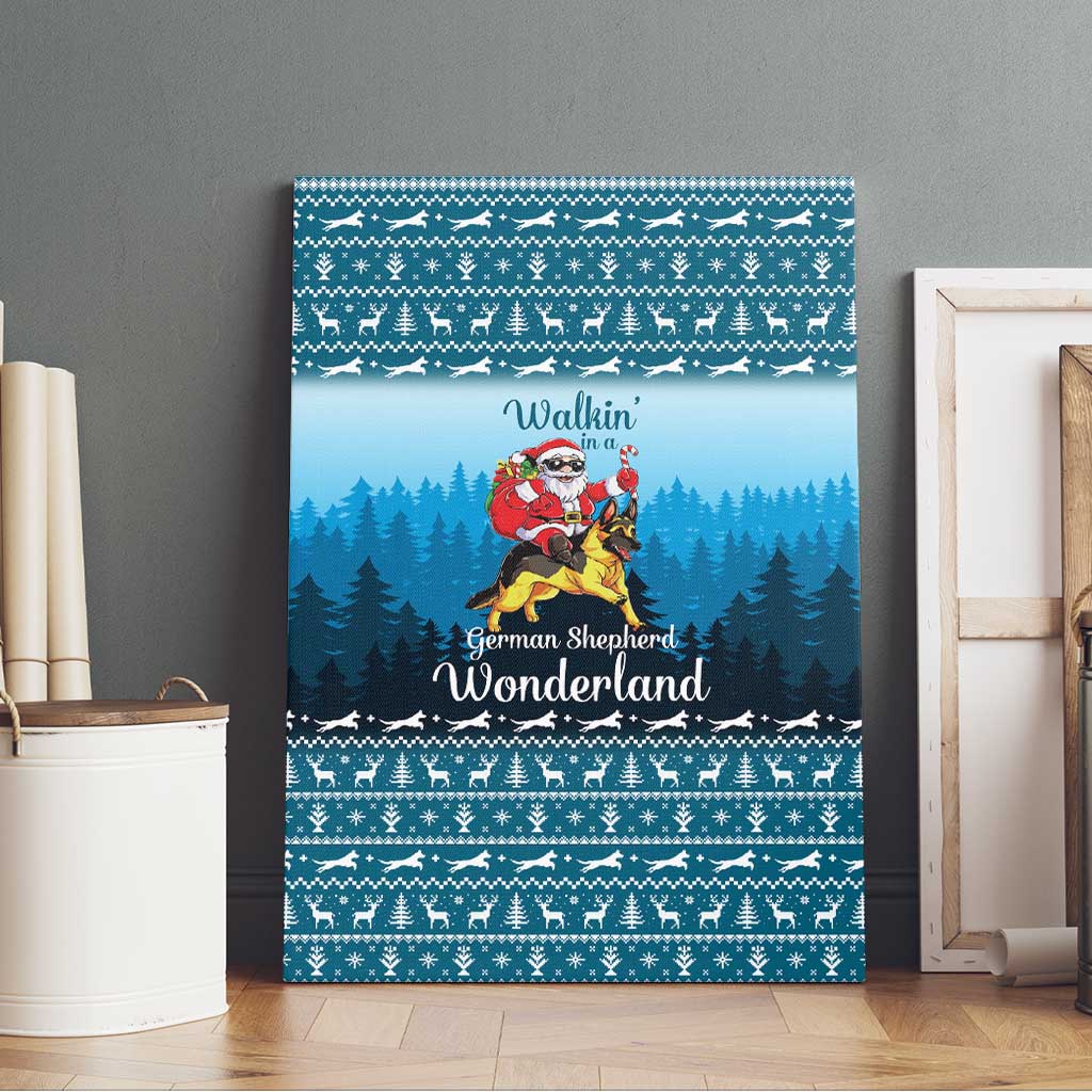 German Shepherd Christmas Canvas Wall Art with Walking in a Wonderland Quote and Santa Forest - Wonder Print Shop