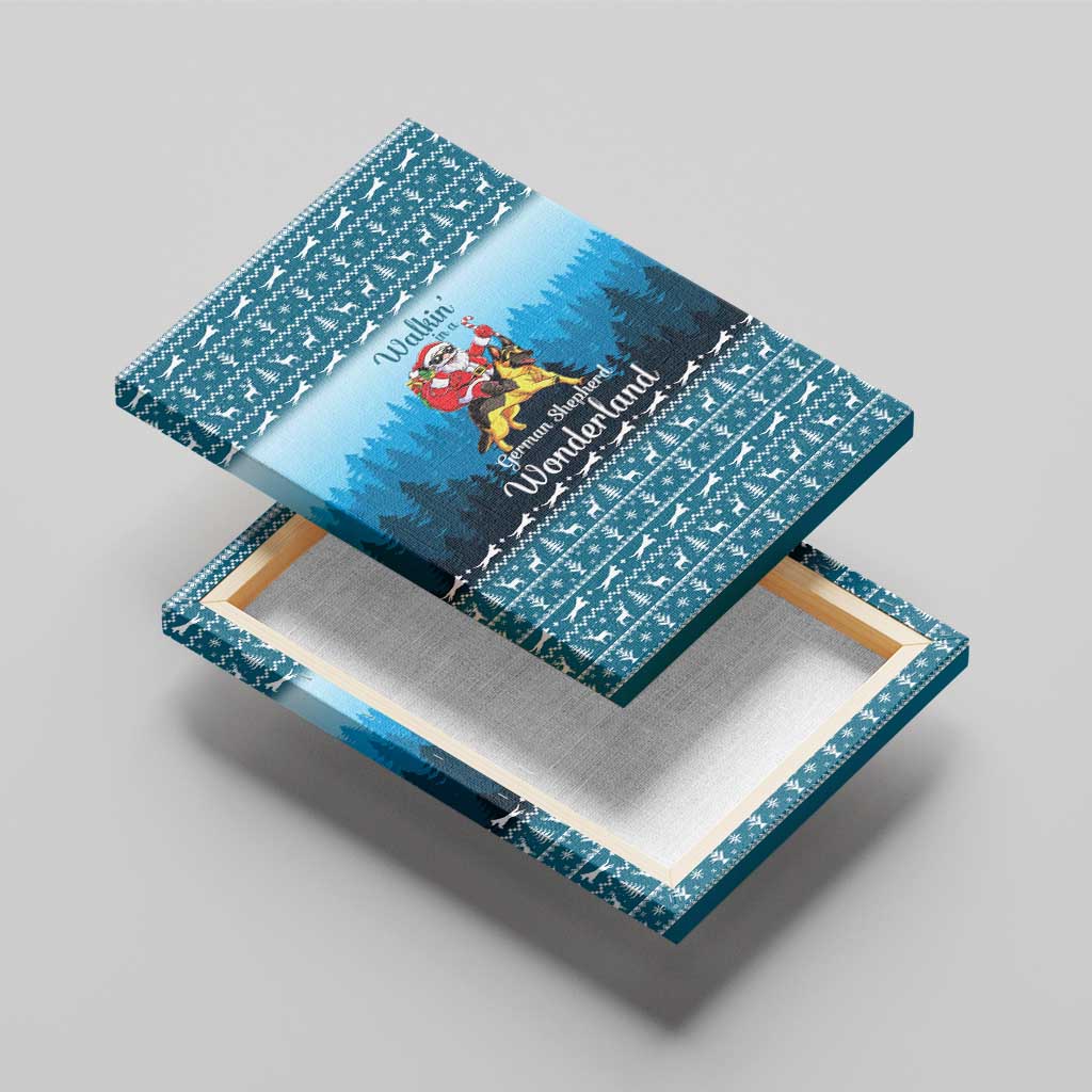 German Shepherd Christmas Canvas Wall Art with Walking in a Wonderland Quote and Santa Forest - Wonder Print Shop