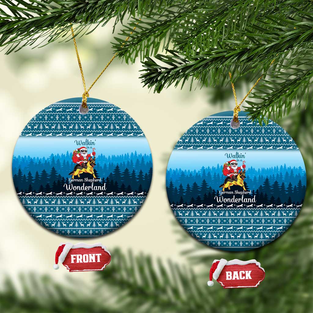 German Shepherd Christmas Ceramic Ornament with Walking in a Wonderland Quote and Santa Forest - Wonder Print Shop