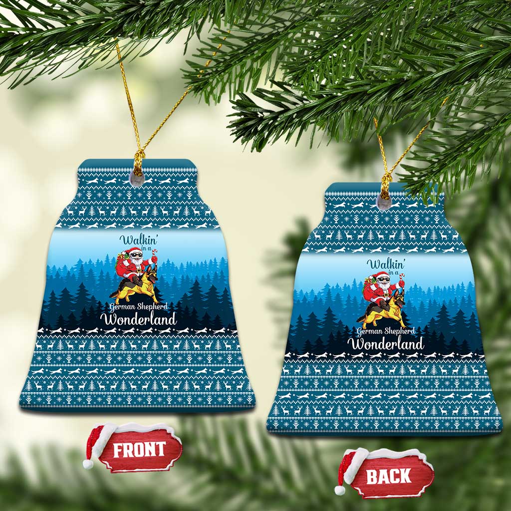 German Shepherd Christmas Ceramic Ornament with Walking in a Wonderland Quote and Santa Forest - Wonder Print Shop