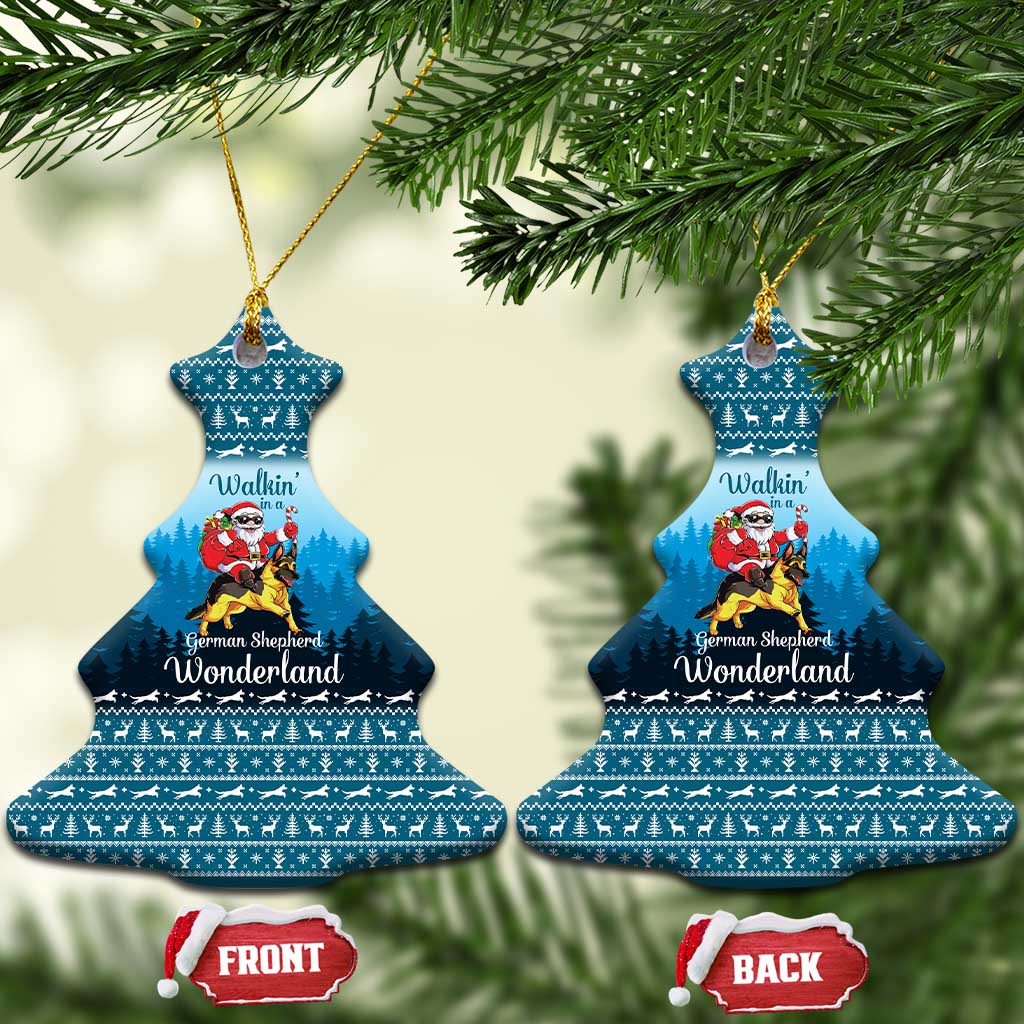German Shepherd Christmas Ceramic Ornament with Walking in a Wonderland Quote and Santa Forest - Wonder Print Shop