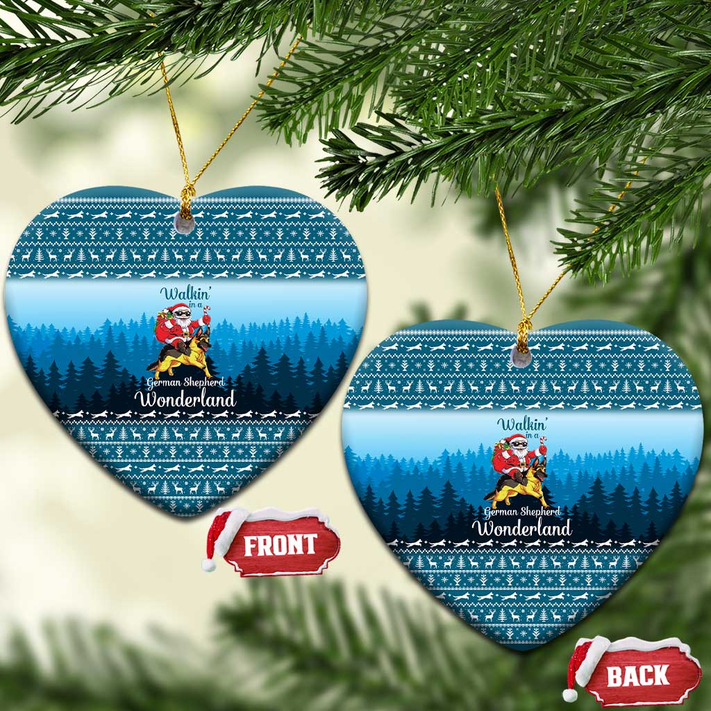 German Shepherd Christmas Ceramic Ornament with Walking in a Wonderland Quote and Santa Forest - Wonder Print Shop