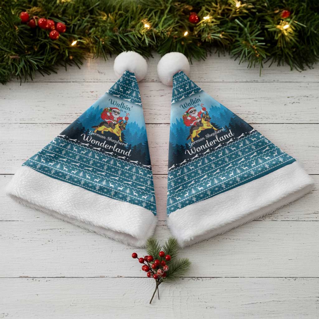 German Shepherd Christmas Santa Hat with Walking in a Wonderland Quote and Santa Forest - Wonder Print Shop