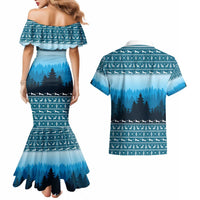 German Shepherd Christmas Couples Matching Mermaid Dress and Hawaiian Shirt with Walking in a Wonderland Quote and Santa Forest - Wonder Print Shop