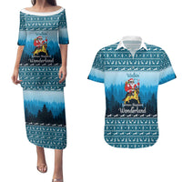German Shepherd Christmas Couples Matching Puletasi and Hawaiian Shirt with Walking in a Wonderland Quote and Santa Forest - Wonder Print Shop