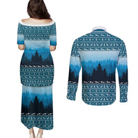 German Shepherd Christmas Couples Matching Puletasi and Long Sleeve Button Shirt with Walking in a Wonderland Quote and Santa Forest - Wonder Print Shop