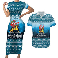 German Shepherd Christmas Couples Matching Short Sleeve Bodycon Dress and Hawaiian Shirt with Walking in a Wonderland Quote and Santa Forest - Wonder Print Shop