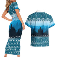 German Shepherd Christmas Couples Matching Short Sleeve Bodycon Dress and Hawaiian Shirt with Walking in a Wonderland Quote and Santa Forest - Wonder Print Shop