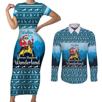 German Shepherd Christmas Couples Matching Short Sleeve Bodycon Dress and Long Sleeve Button Shirt with Walking in a Wonderland Quote and Santa Forest - Wonder Print Shop