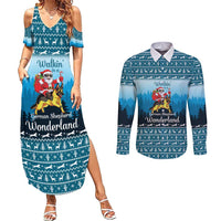 German Shepherd Christmas Couples Matching Summer Maxi Dress and Long Sleeve Button Shirt with Walking in a Wonderland Quote and Santa Forest - Wonder Print Shop