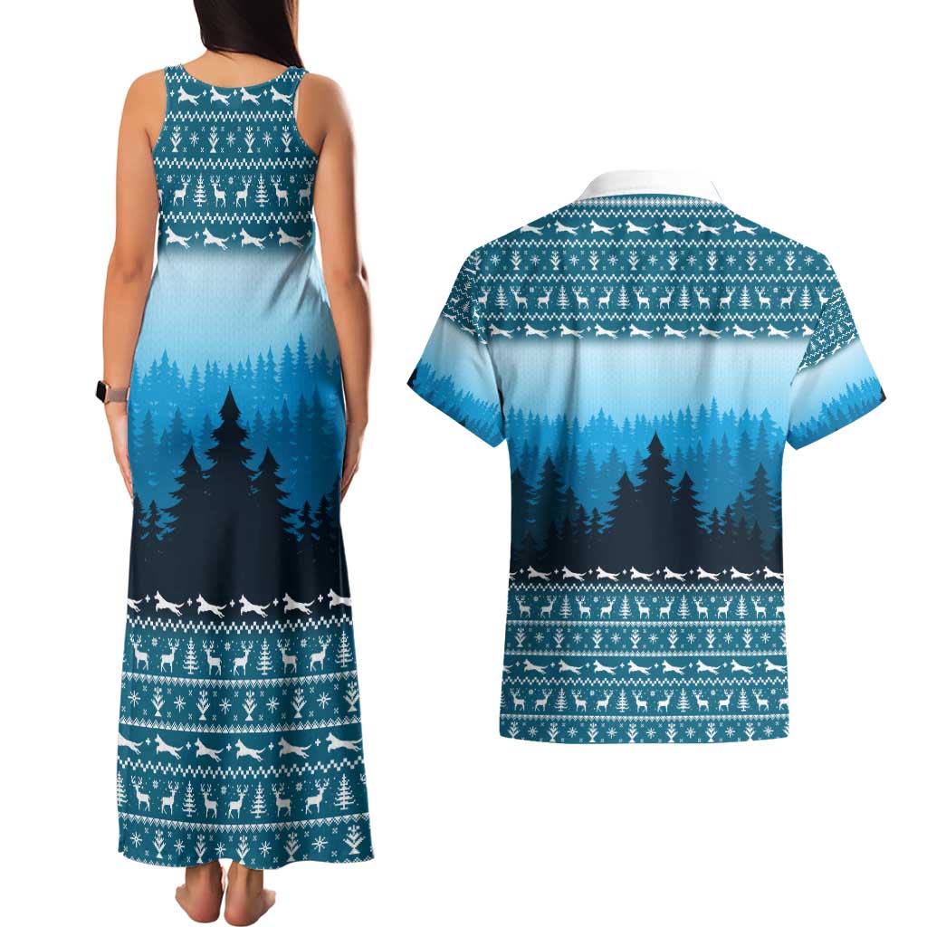 German Shepherd Christmas Couples Matching Tank Maxi Dress and Hawaiian Shirt with Walking in a Wonderland Quote and Santa Forest - Wonder Print Shop