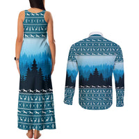 German Shepherd Christmas Couples Matching Tank Maxi Dress and Long Sleeve Button Shirt with Walking in a Wonderland Quote and Santa Forest - Wonder Print Shop