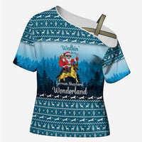 German Shepherd Christmas Cross Shoulder Shirt with Walking in a Wonderland Quote and Santa Forest - Wonder Print Shop