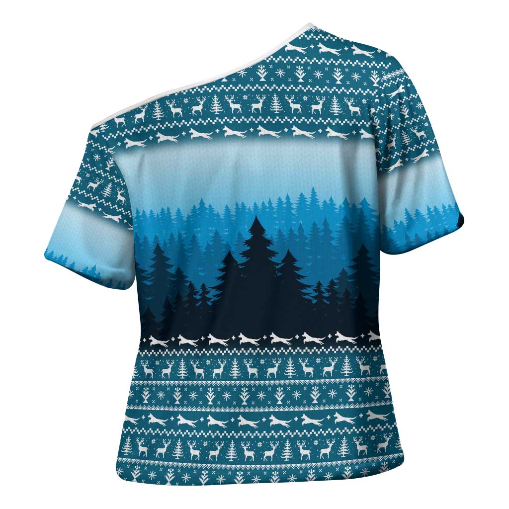 German Shepherd Christmas Cross Shoulder Shirt with Walking in a Wonderland Quote and Santa Forest - Wonder Print Shop