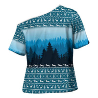 German Shepherd Christmas Cross Shoulder Shirt with Walking in a Wonderland Quote and Santa Forest - Wonder Print Shop