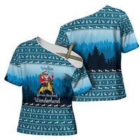 German Shepherd Christmas Cross Shoulder Shirt with Walking in a Wonderland Quote and Santa Forest - Wonder Print Shop