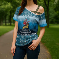 German Shepherd Christmas Cross Shoulder Shirt with Walking in a Wonderland Quote and Santa Forest - Wonder Print Shop