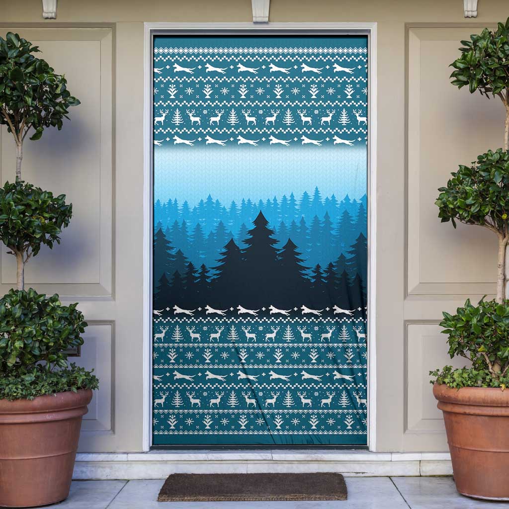 German Shepherd Christmas Door Cover with Walking in a Wonderland Quote and Santa Forest - Wonder Print Shop