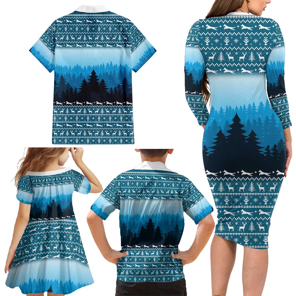 German Shepherd Christmas Family Matching Long Sleeve Bodycon Dress and Hawaiian Shirt with Walking in a Wonderland Quote and Santa Forest - Wonder Print Shop