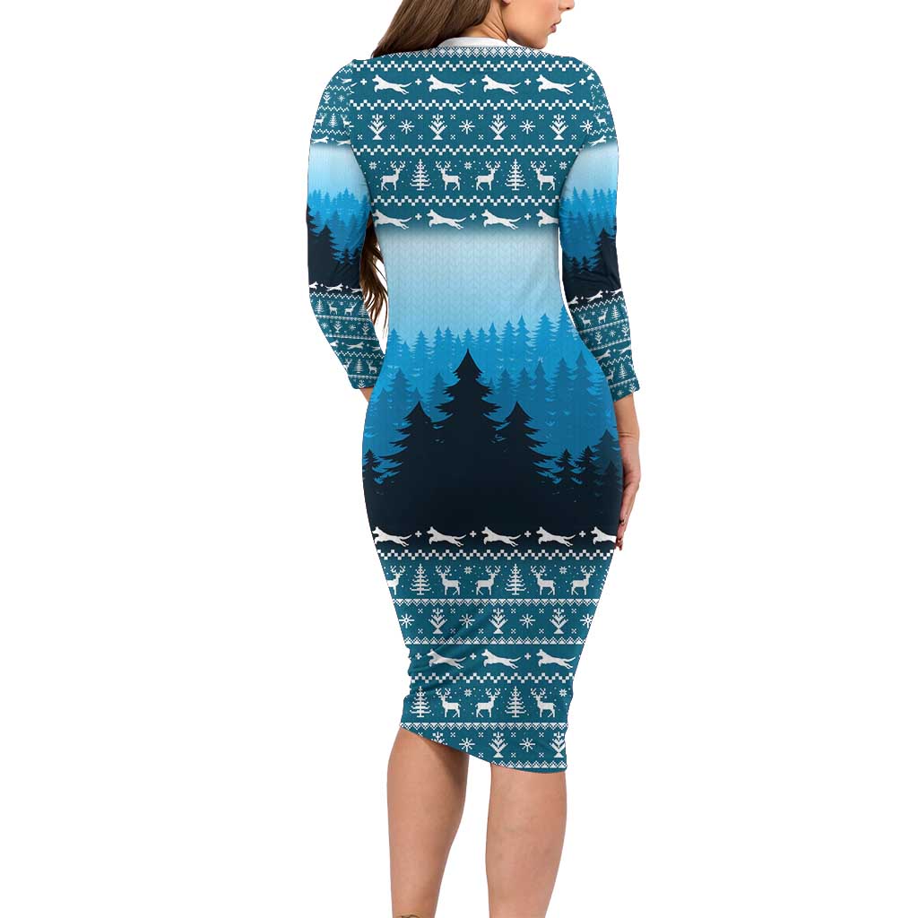 German Shepherd Christmas Family Matching Long Sleeve Bodycon Dress and Hawaiian Shirt with Walking in a Wonderland Quote and Santa Forest - Wonder Print Shop