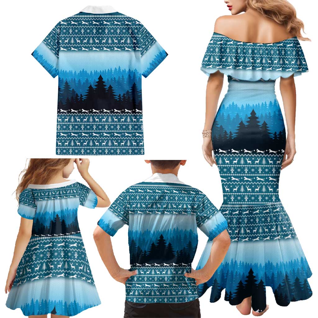 German Shepherd Christmas Family Matching Mermaid Dress and Hawaiian Shirt with Walking in a Wonderland Quote and Santa Forest - Wonder Print Shop