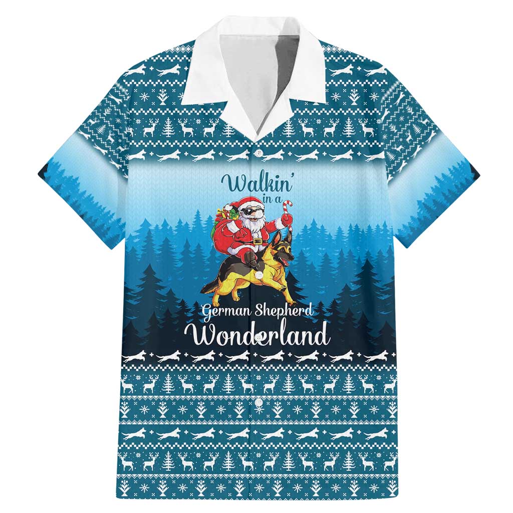 German Shepherd Christmas Family Matching Mermaid Dress and Hawaiian Shirt with Walking in a Wonderland Quote and Santa Forest - Wonder Print Shop