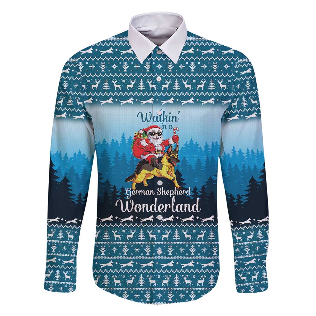German Shepherd Christmas Family Matching Mermaid Dress and Hawaiian Shirt with Walking in a Wonderland Quote and Santa Forest - Wonder Print Shop
